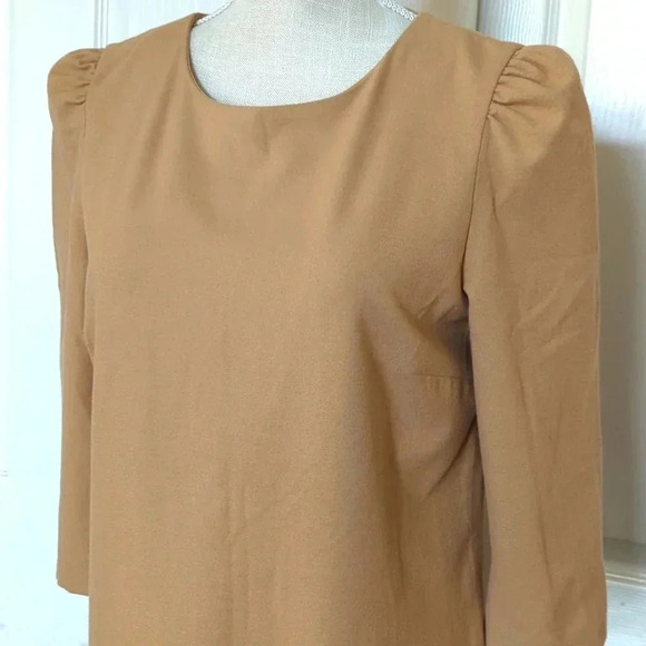 Zara Tan Fabric and Faux Black Leather Shift Dress - Picture 3 of 8